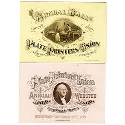 Plate Printers Union, Annual Ball, 1899 Gentleman's and Ladies' Ticket Pair.