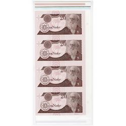 DuraNote, Charles Darwin, Uncut Vertical Strip of 4 notes, ND 1980-90's Specimens on DuraNote Polyme