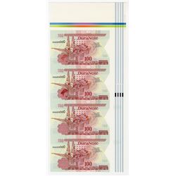 DuraNote, Oil Platform, Uncut Vertical Strip of 4 notes, ND 1980-90's Specimens on DuraNote Polymer 