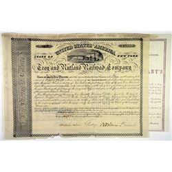 Troy & Rutland Railroad Company Bond Pair dated, 1851 and 1865, Signed by Jay Gould as Trustee