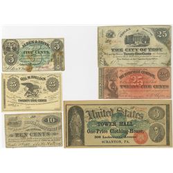 Northern States obsolete Scrip Note Sextet, ca.1862-70