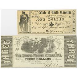 State of North Carolina, 1861 & 1863 Obsolete Banknote Pair.