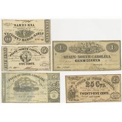 State of North Carolina, 1862 & 1863 Obsolete Banknote Quintet.