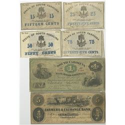 South Carolina 1860's Sextet of Obsolete Notes from 3 Issuers.