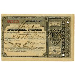 Richford, Vermont. April 1st, 1885 U.S. Postal Note for 1 Cent.