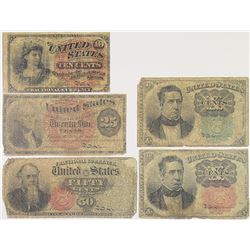 U.S. Fractional Currency, 1860s, Quintet U.S. Fractional Currency Notes.