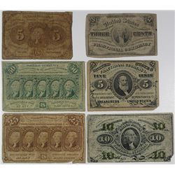 U.S. Fractional Currency, 1860s, Sextet of 1st & 3rd Issue U.S. Fractional Currency Notes.