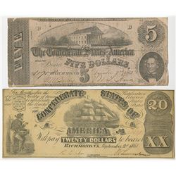 C.S.A. 1861 & 1862 Banknote Pair.