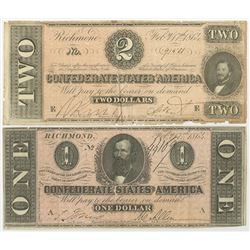 C.S.A. 1864 Banknote Pair.