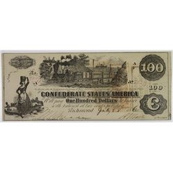 C.S.A., 1862, $100 Banknote.