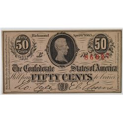 C.S.A., 1863, 50 Cents Banknote.