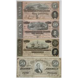 C.S.A., 1864, $5, $10, $20 and $50 Banknote Quartet.