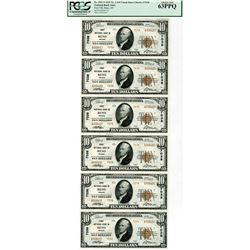 NV. First National Bank in Reno, $10 Uncut Sheet of 6 Notes, 1929 T2, Fr.# 1801-2, CH# 7038, PCGS Ch