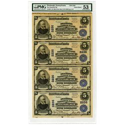 PA. Diamond National Bank of Pittsburgh, $5, Uncut Sheet of 4 Notes, 1902 PB, Fr#605, CH#2236, PMG A