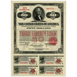 United States of America $50.00, Third Liberty Loan 4 1/4%  Short  Gold Bond of 1928.