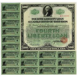 United States of America $500.00, Fourth Liberty Loan Gold Bond of 1933-1938. Issued October 24, 191