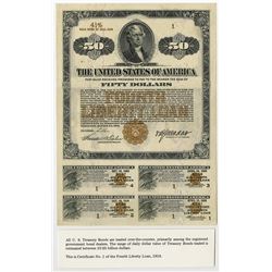 United States of America $50.00, "Serial Number 1" Fourth Liberty Loan "Short" Gold Bond of 1933-193