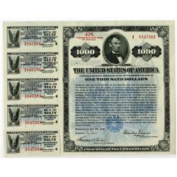 1919 Victory Liberty Loan $1,000.00, 4 3/4% Convertible Gold Note Due 1923 . Rare and Scarce in this