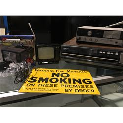 SMALL SHELF LOT (RCA LASER DISC PLAY, REALISTIC NAVAHO CB RADIO,  ALARON 5  RECHARGEABLE BLACK &