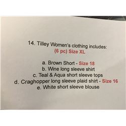 TILLEY WOMEN'S ASSTD CLOTHING (6 PC) (SIZE XL) INCLUDES: SHORTS (SZ 18)/2 X LONG SLEEVE TOPS/3 X