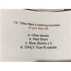 TILLEY MEN'S ASSTD CLOTHING (5 PC) (SIZE 40): SHORTS & SLACKS - A