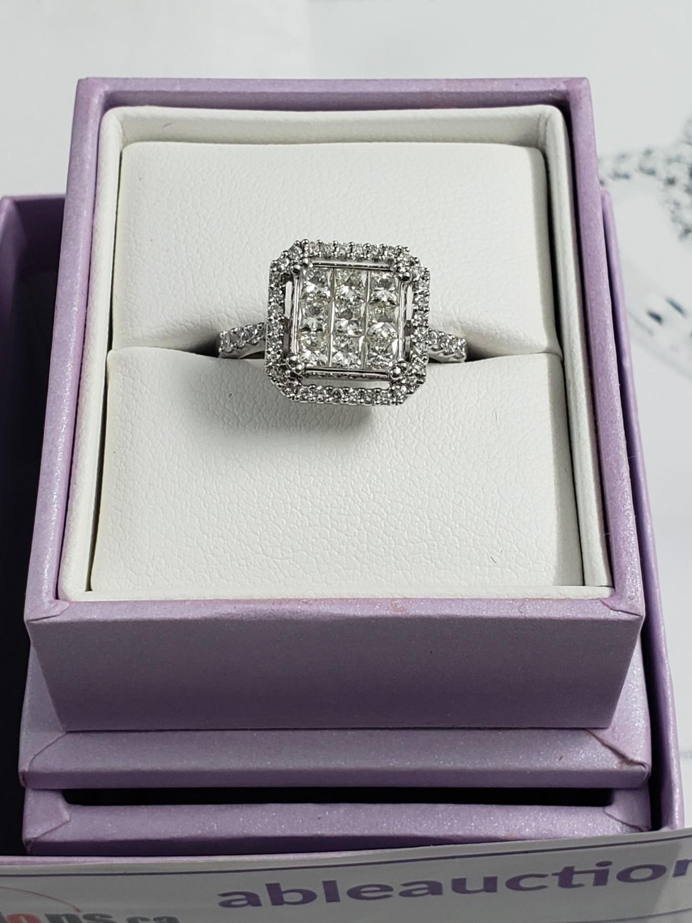 MICHAEL HILL 18CT WG PRINCESS DIAMOND CLUSTER ICOLOR DIAMONDS WITH I2 CLARITY OR BETTER MICHAEL HILL 18CT WG PRINCESS DIAMOND CLUSTER ICOLOR DIAMONDS WITH I2 CLARITY OR BETTER