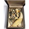 Image 3 : NECKLACE WITH ONE EARRING, BOX OF ANIMAL TEETH, AND BOX OF ASSORTED COSTUME JEWELRY