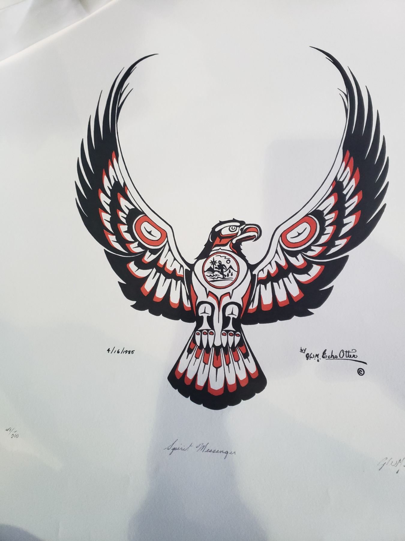 First Nations Rattle Drawing EAGLE DRAWING FIRST NATIONS ARTWORK DATED 4/16/1985