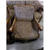 Image 2 : CARVED WOOD AND UPHOLSTERED COUCH AND 2 CHAIRS