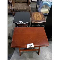 TV TRAY AND 2 DECORATIVE SIDE TABLE