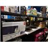 Image 2 : SHELF LOT OF MIRRORS, MICROWAVE, SCALES AND DISHES
