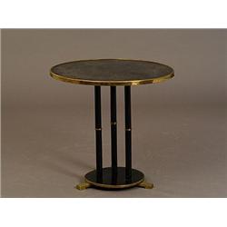 Soffbord svartlackerat med glasskiva och mässingsdetljer 1920-30-tal H 57 diameter 59