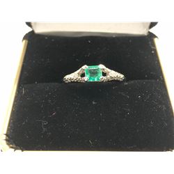 LADIES 14K  WHITE GOLD EMERALD & 30 DIAMOND RING  - APPRAISED VALUE $2440.00