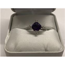 LADIES 14K  WHITE GOLD 12 DIAMOND & AMETHYST RING  - APPRAISED VALUE $1905.00