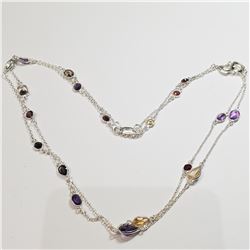 SILVER GENUINE GEMSTONE 32" NECKLACE