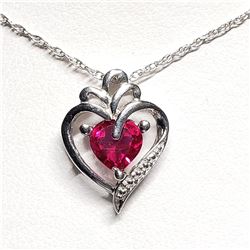 SILVER CREATED RUBY 20" NECKLACE