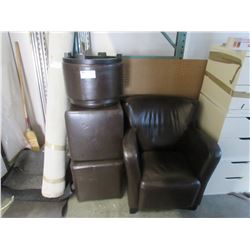 FAUX LEATHER CHAIR & FOOT STOOLS