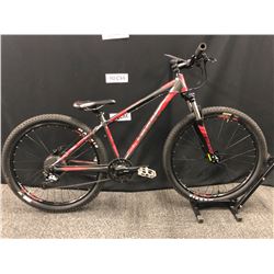 RED AND GREY GIANT TALON 27 SPEED FRONT SUSPENSION MOUNTAIN BIKE WITH REAR HYDRAULIC DISC BRAKE,