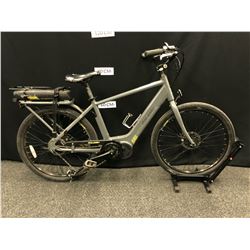 GREY RALEIGH CALIFORNIA 7 SPEED ELECTRIC ASSIST COMMUTER BIKE WITH FRONT AND REAR DISC BRAKES, NO