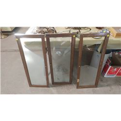 THREE OAK LAWYERS BOOK CASE DOORS, SOME HAVE BROKEN GLASS - 12.5" X 32"