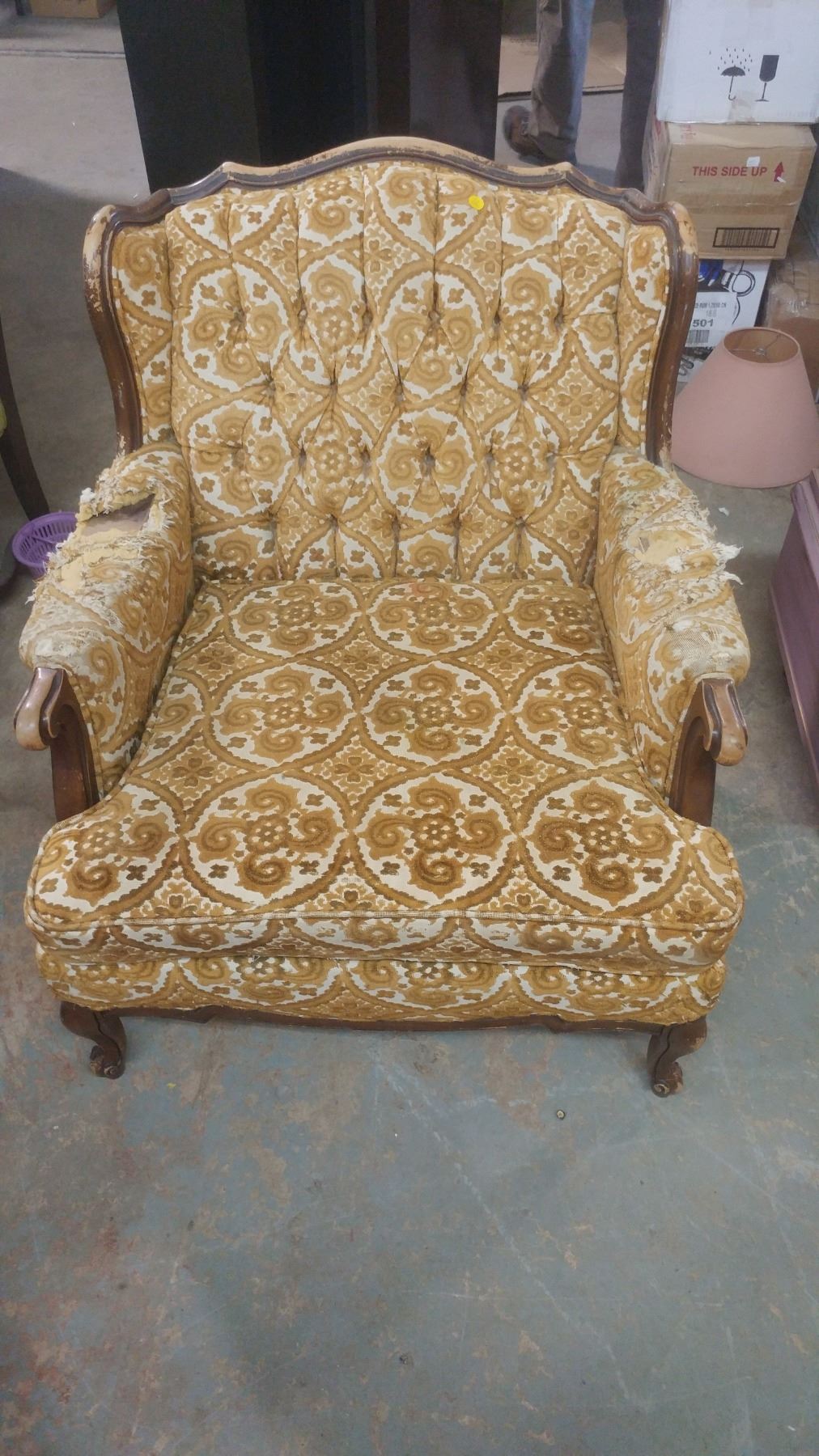 SOFA AND CHAIR (FRENCH PROVINCIAL FOR REUPHOLSTERING)