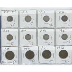 1907 (1) CANADIAN NICKEL,(7) 1910,1913,1919,ETC CANADIAN 10 CENT & ASSORTED COINS