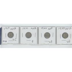 1917,1941,1944,1945NFLD CANADIAN 5 CENT