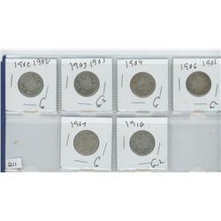 1902,1903,1904,1906,1907,1916 CANADIAN 25 CENT