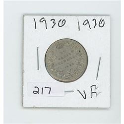 1930VF CANADIAN 25 CENT