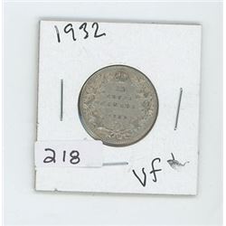 1932VF CANADIAN 25 CENT