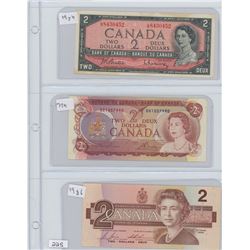 1954,1974,1986 CANADIAN $2.00 BILLS