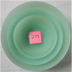set 3 Jadite serving nesting bowls 10" 8" & 6" unmarked