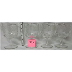 Set of 4 ornate etched goblets