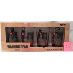 new set of 4 2013 AMC Walking Dead zombie pint glasses